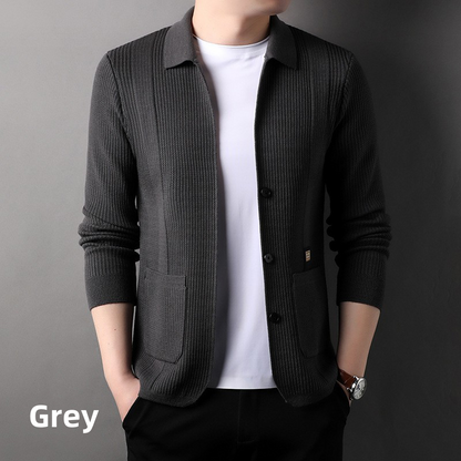 Men's Lapel Knitted Long Sleeve Coat