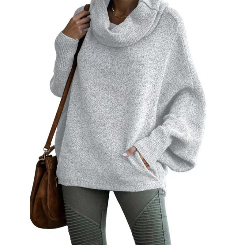 Women's Batwing Cowl Neck Sweater with Pocket