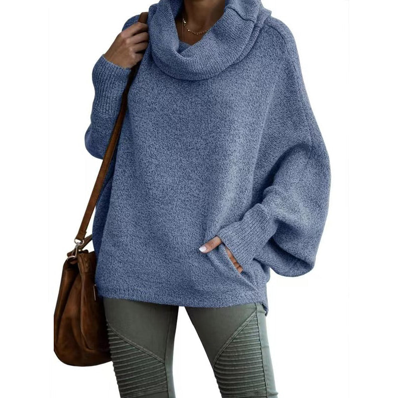 Women's Batwing Cowl Neck Sweater with Pocket