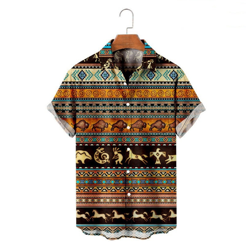 Men’s Trendy Print Loose Fit Short Sleeve Beach Shirt