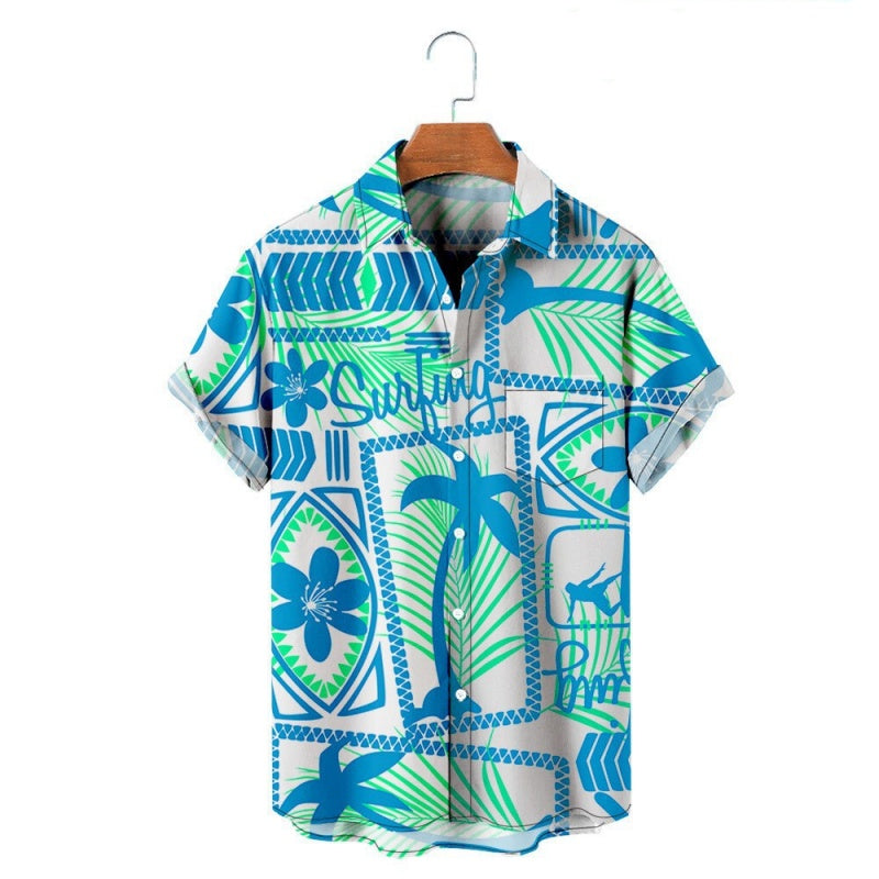 Men’s Trendy Print Loose Fit Short Sleeve Beach Shirt