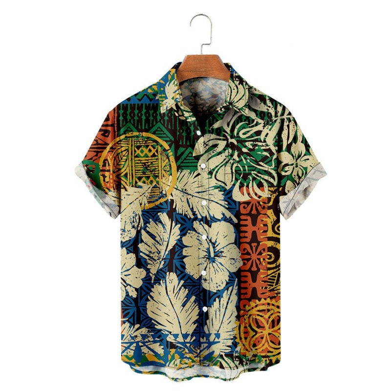 Men’s Trendy Print Loose Fit Short Sleeve Beach Shirt