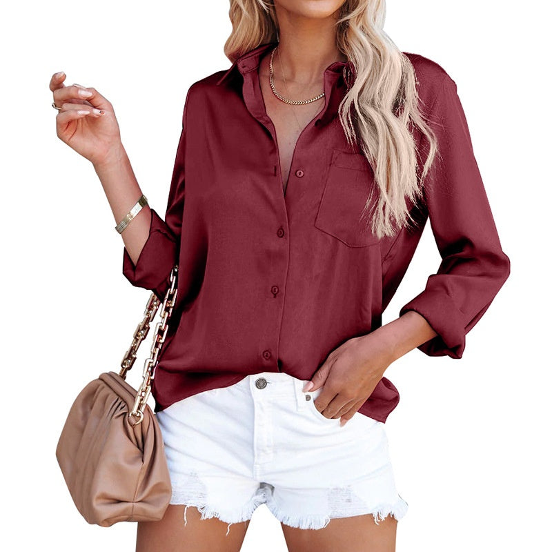 Women's Business Casual Lapel Long Sleeve Shirt