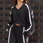 V-Neck Sweatshirt & Wide-Leg Pants 2-Piece Set