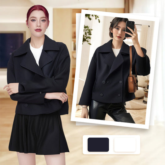 Women's Solid Color Lapel Double-Breasted Short Jacket