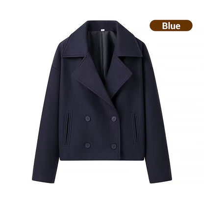 Women's Solid Color Lapel Double-Breasted Short Jacket