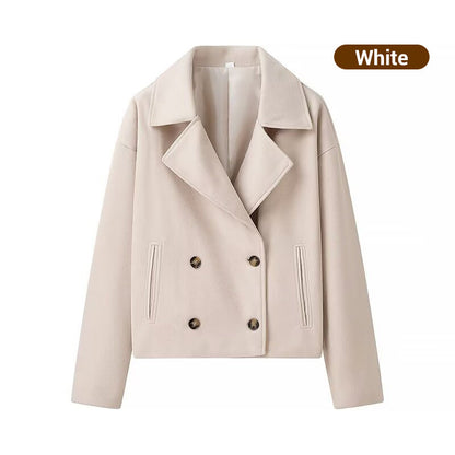 Women's Solid Color Lapel Double-Breasted Short Jacket