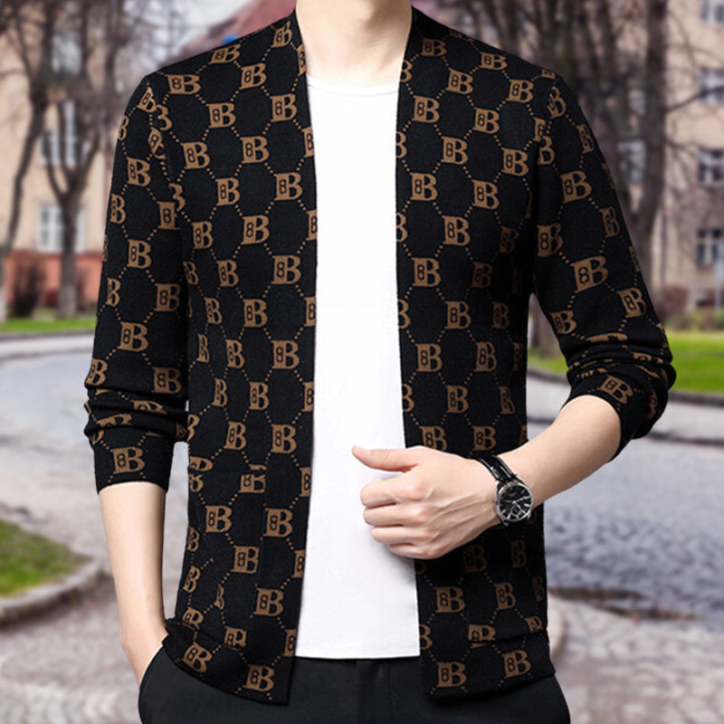 Men's Casual Print Open Front Coats