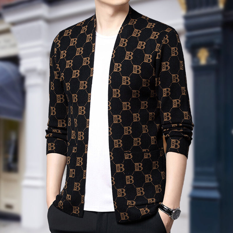 Men's Casual Print Open Front Coats