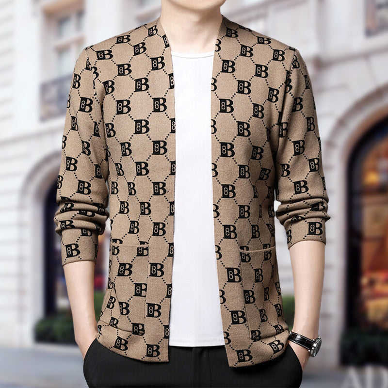 Men's Casual Print Open Front Coats
