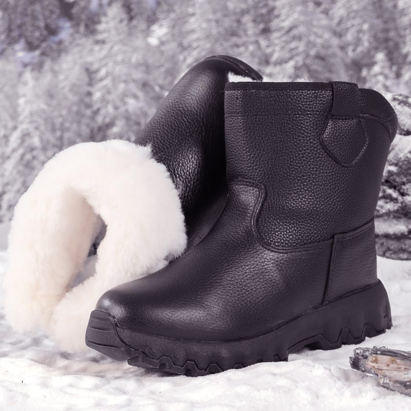 Plush Lining Warm Leather Snow Boots