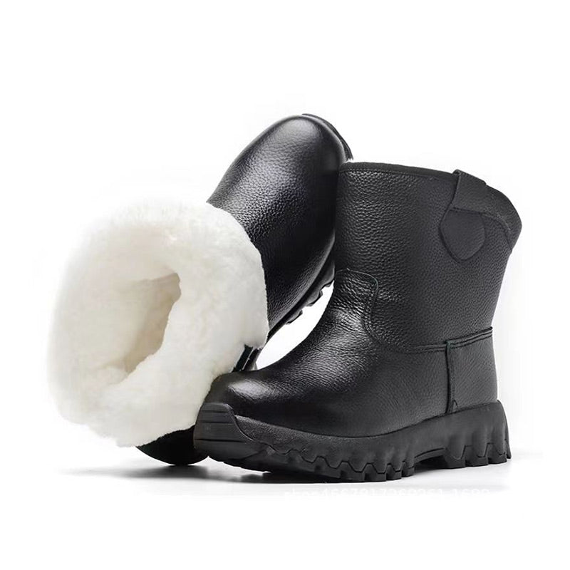 Plush Lining Warm Leather Snow Boots