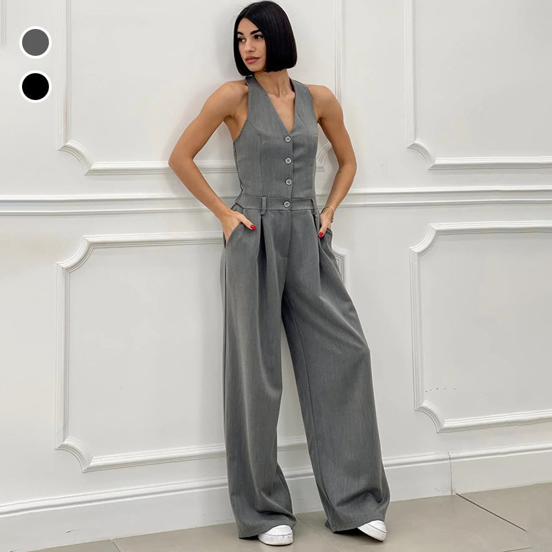 ⏳Limited Time 50% Off💥Women's Sleeveless Button-Front Jumpsuit