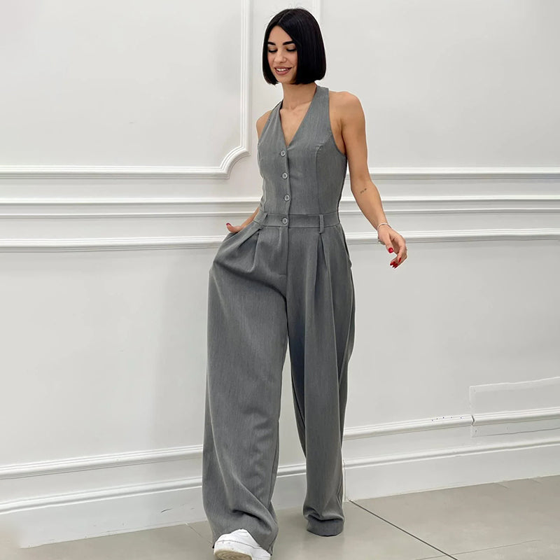⏳Limited Time 50% Off💥Women's Sleeveless Button-Front Jumpsuit
