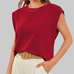 💖Limited Sale 50% OFF💖Solid Color Round Neck Cap Sleeve Top