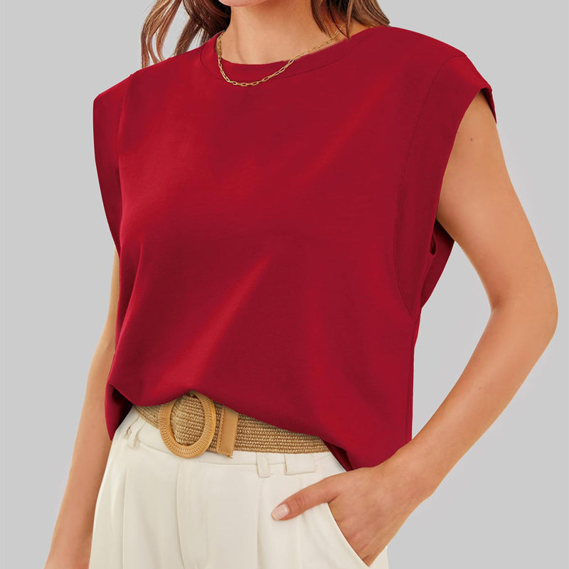 💖Limited Sale 50% OFF💖Solid Color Round Neck Cap Sleeve Top