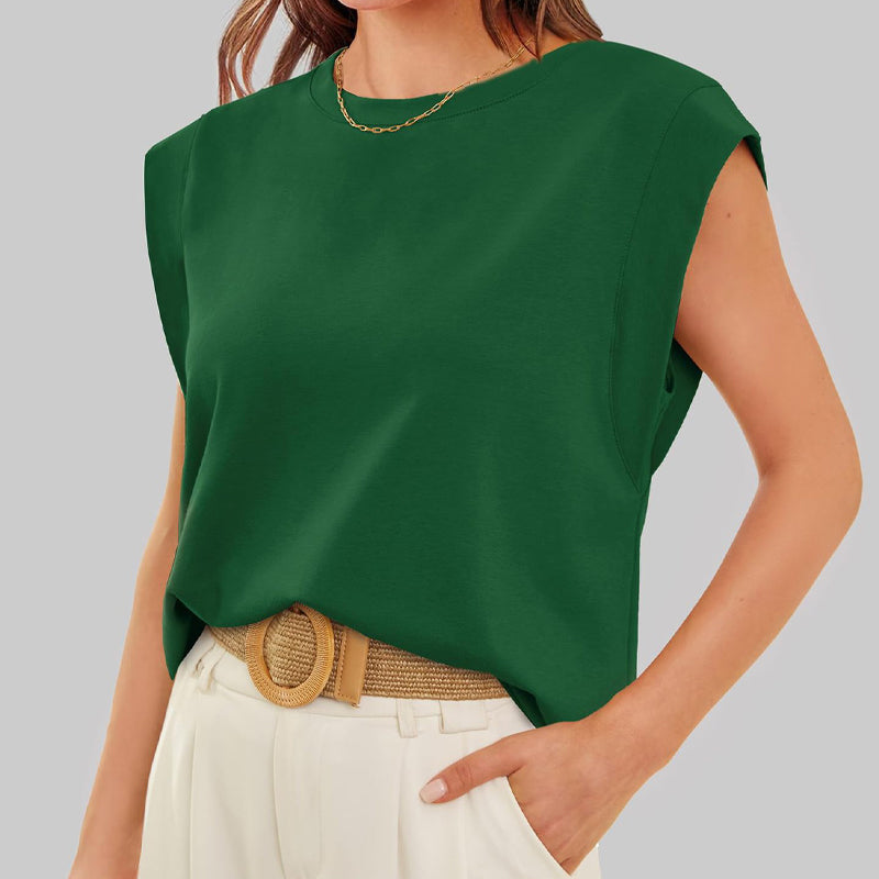 💖Limited Sale 50% OFF💖Solid Color Round Neck Cap Sleeve Top