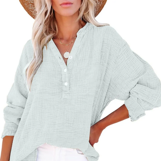 💖Limited Sale 49% OFF💖Women’s Casual Gauze Button Neck Long Sleeve Blouse