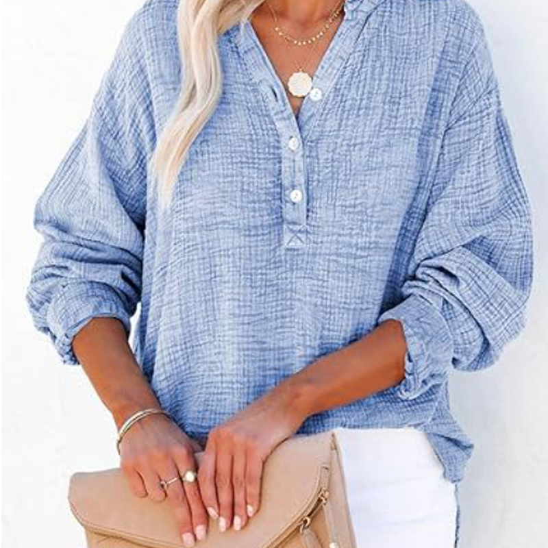 💖Limited Sale 49% OFF💖Women’s Casual Gauze Button Neck Long Sleeve Blouse