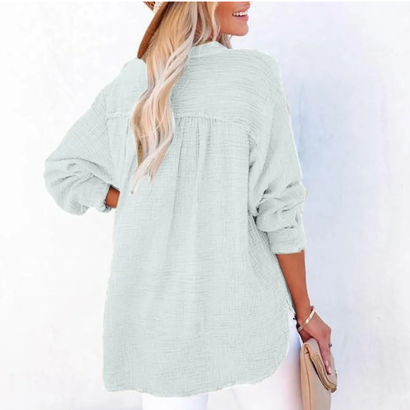 💖Limited Sale 49% OFF💖Women’s Casual Gauze Button Neck Long Sleeve Blouse