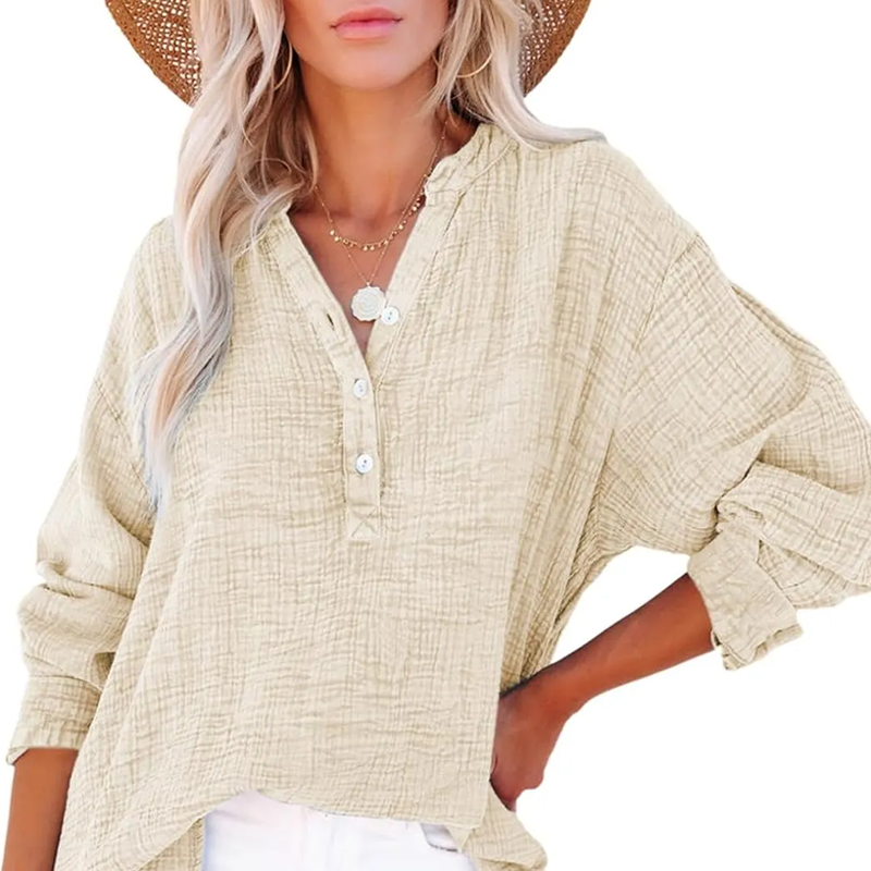💖Limited Sale 49% OFF💖Women’s Casual Gauze Button Neck Long Sleeve Blouse