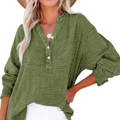 💖Limited Sale 49% OFF💖Women’s Casual Gauze Button Neck Long Sleeve Blouse