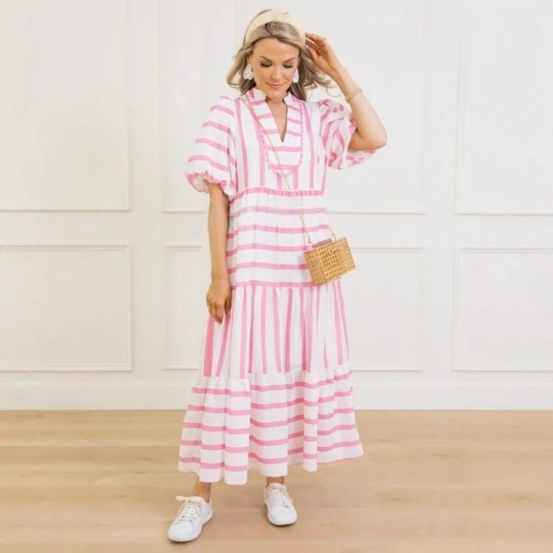 🔥Summer Hot Sale 50% Off 🩷Women's Summer Striped Loose Casual Short Sleeve Dress