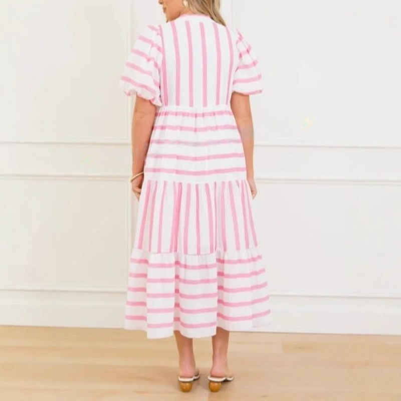 🔥Summer Hot Sale 50% Off 🩷Women's Summer Striped Loose Casual Short Sleeve Dress