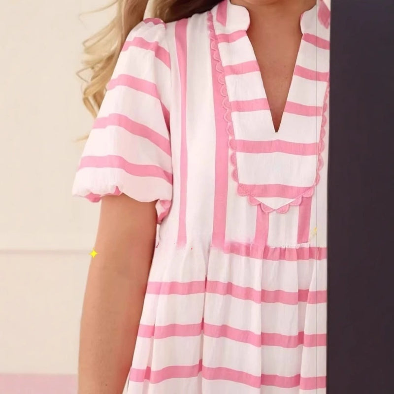 🔥Summer Hot Sale 50% Off 🩷Women's Summer Striped Loose Casual Short Sleeve Dress