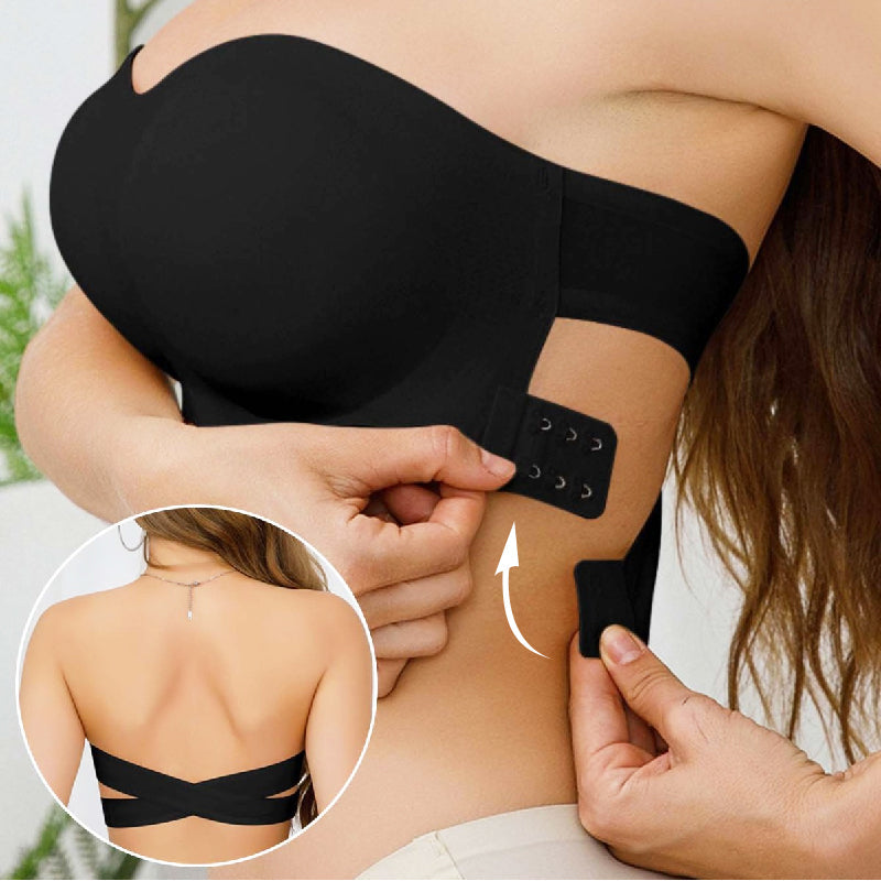 Women's Non-Slip Strapless Wireless Bra with Crossover Side Closure
