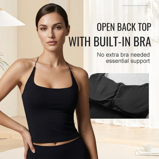 ✨ Women’s Open-Back Cami Top with Built-In Bra