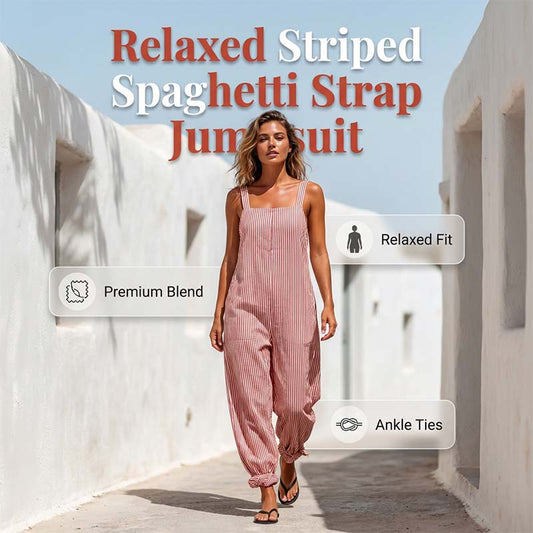 📢📢40% OFF !! ⏰Women's Casual Striped Spaghetti Strap Jumpsuit