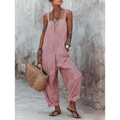 📢📢40% OFF !! ⏰Women's Casual Striped Spaghetti Strap Jumpsuit