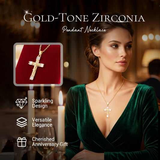 📢📢50% OFF !! ⏰Gold-Tone Zirconia Pendant Necklace