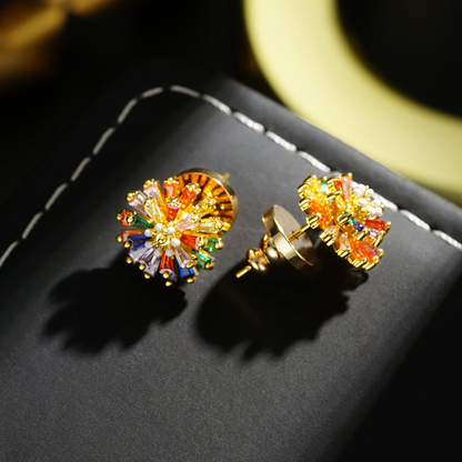 🎉BUY 1 GET 1 FREE🎁 Colorful Firework Stud Earrings – Cubic Zirconia, 18K Plated, Festive 🎆