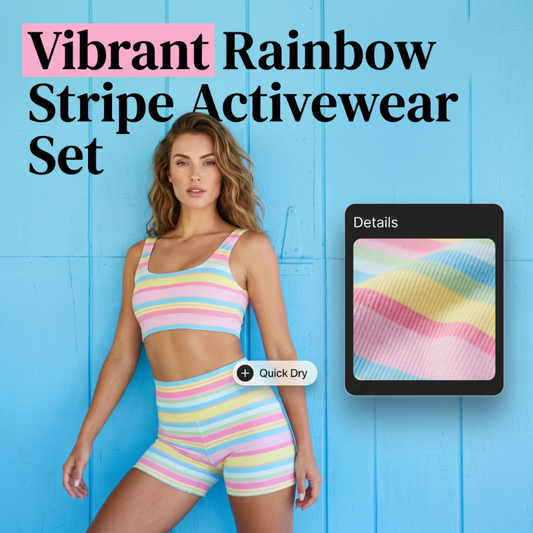 📢📢55% OFF !! 🌈 Women’s Rainbow Stripe Gym Set – Vest Top & Shorts