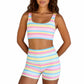 📢📢55% OFF !! 🌈 Women’s Rainbow Stripe Gym Set – Vest Top & Shorts