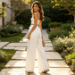 Women's Wide Leg Linen Pants with Lace Hem